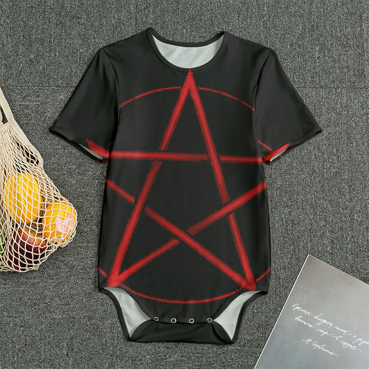 Red Pentagram Symbol Print Men's Bodysuit