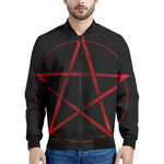Red Pentagram Symbol Print Men's Bomber Jacket