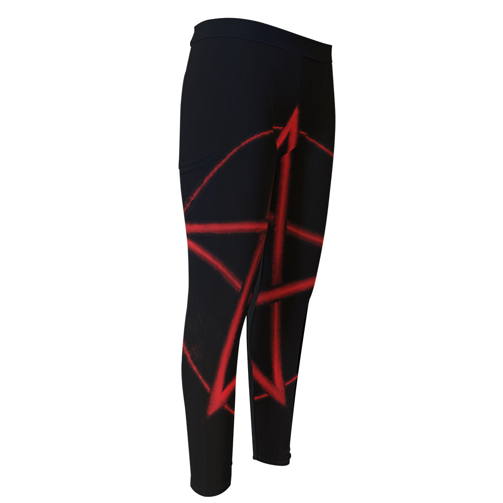 Red Pentagram Symbol Print Men's Compression Pants