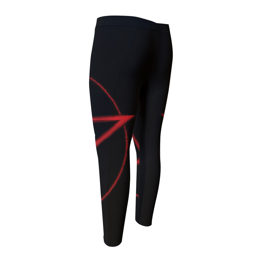 Red Pentagram Symbol Print Men's Compression Pants