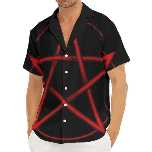 Red Pentagram Symbol Print Men's Deep V-Neck Shirt