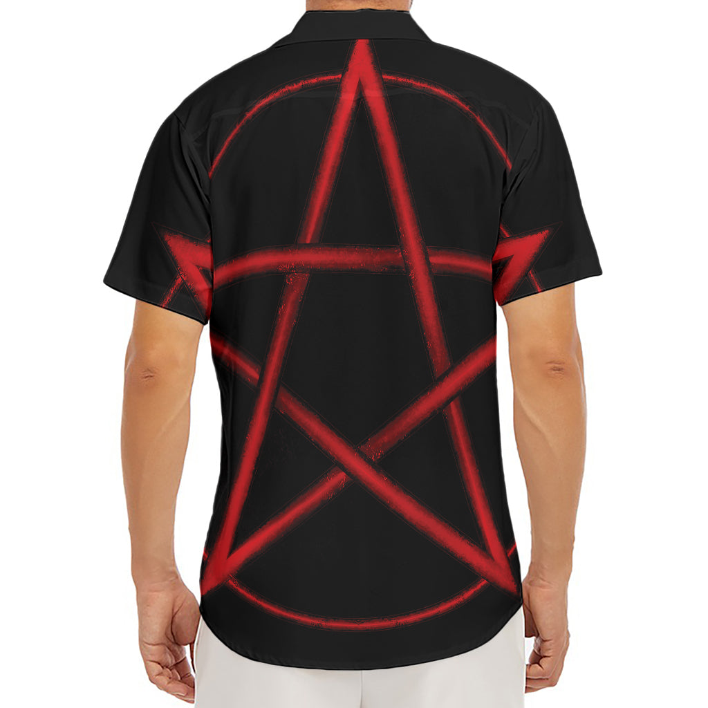 Red Pentagram Symbol Print Men's Deep V-Neck Shirt