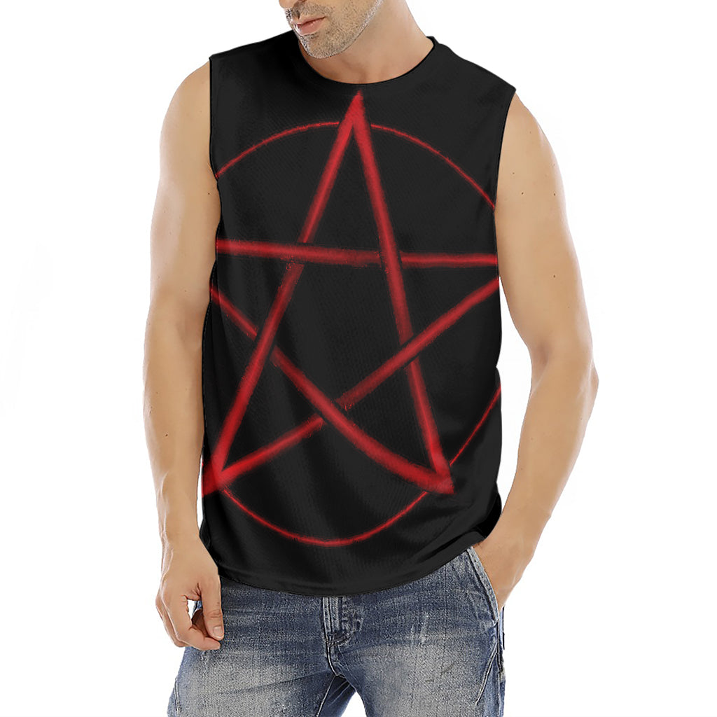 Red Pentagram Symbol Print Men's Fitness Tank Top
