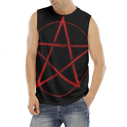 Red Pentagram Symbol Print Men's Fitness Tank Top