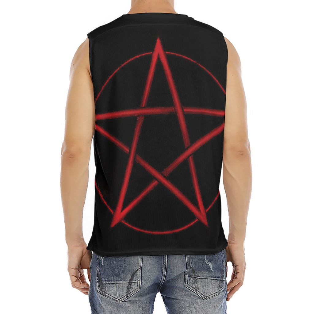 Red Pentagram Symbol Print Men's Fitness Tank Top