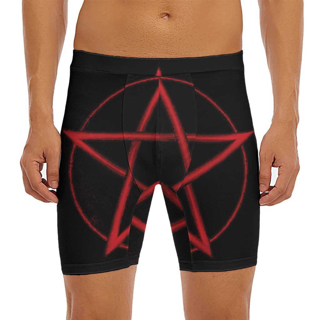 Red Pentagram Symbol Print Men's Long Boxer Briefs