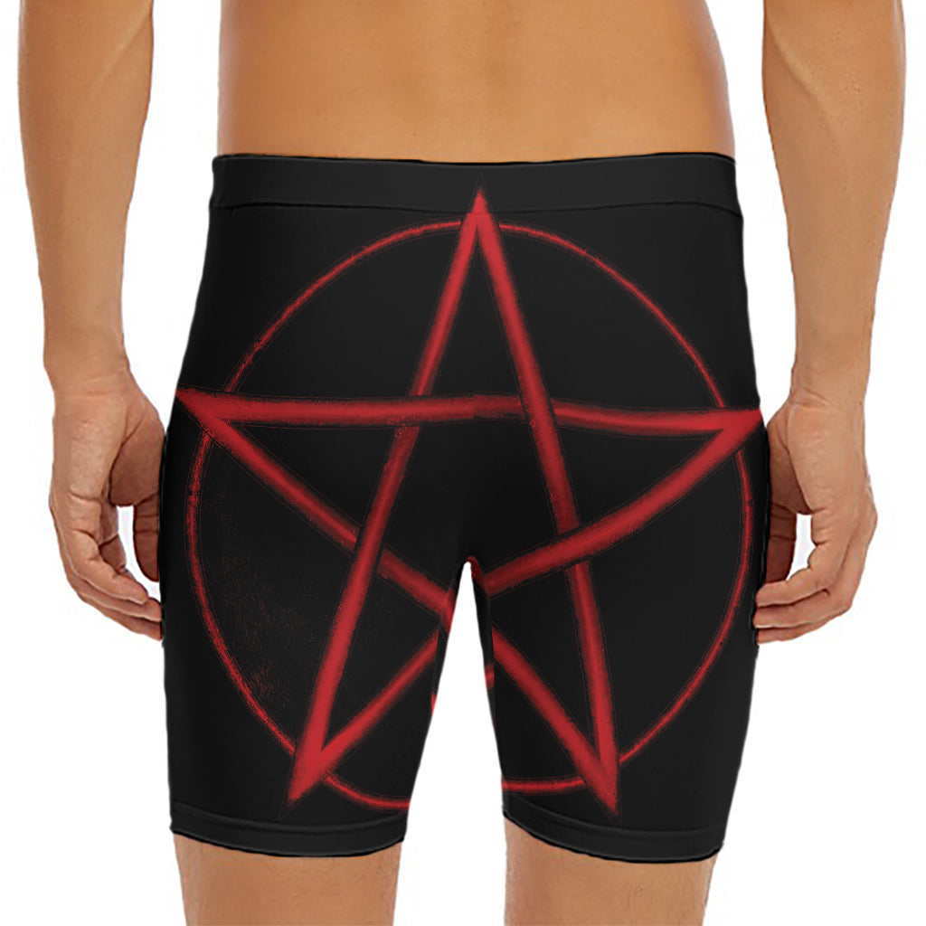Red Pentagram Symbol Print Men's Long Boxer Briefs