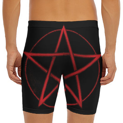 Red Pentagram Symbol Print Men's Long Boxer Briefs