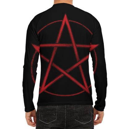 Red Pentagram Symbol Print Men's Long Sleeve Rash Guard