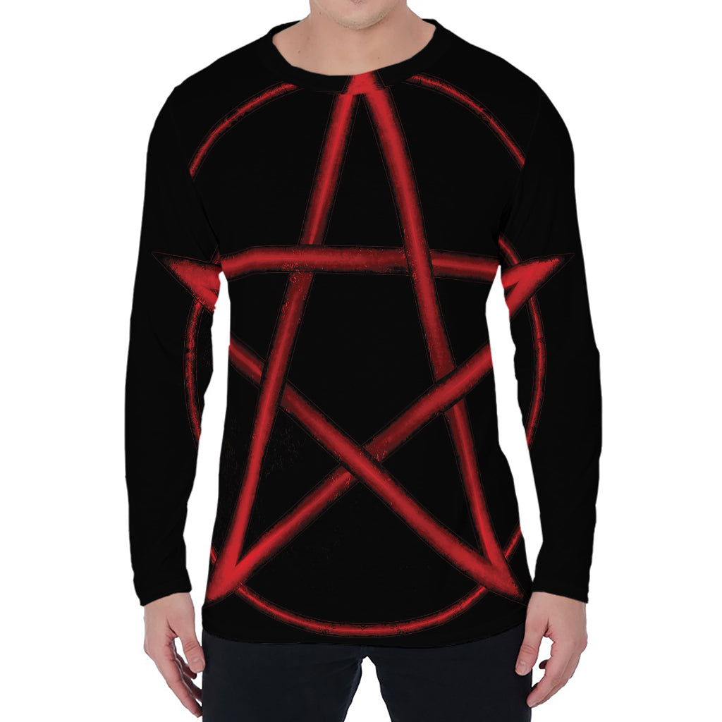 Red Pentagram Symbol Print Men's Long Sleeve T-Shirt