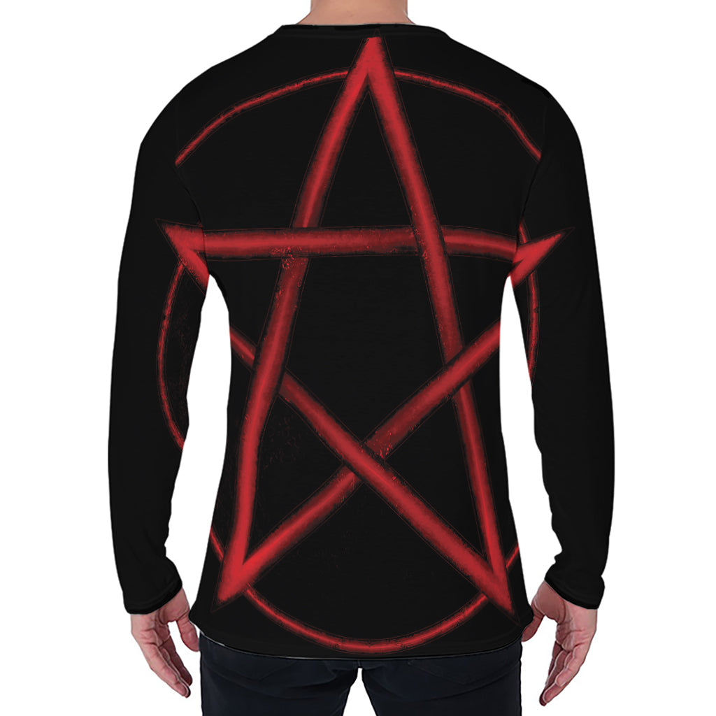 Red Pentagram Symbol Print Men's Long Sleeve T-Shirt