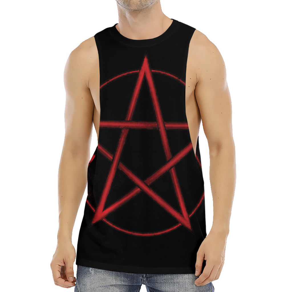 Red Pentagram Symbol Print Men's Muscle Tank Top