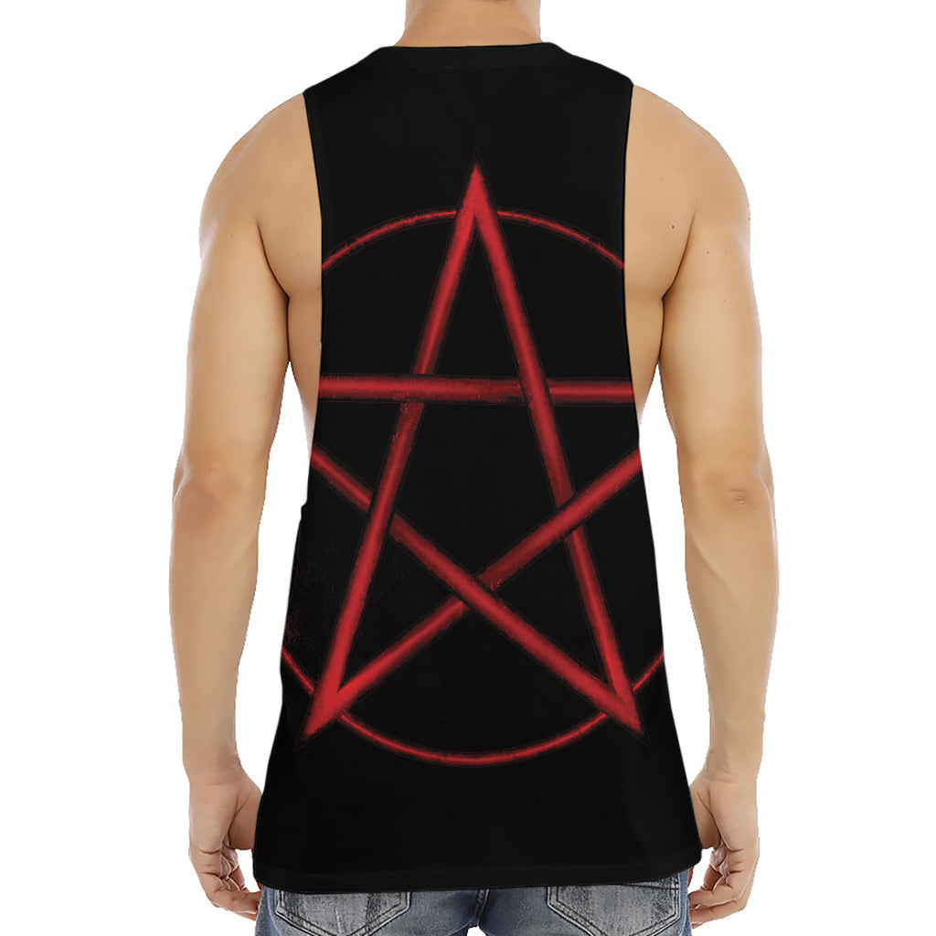 Red Pentagram Symbol Print Men's Muscle Tank Top