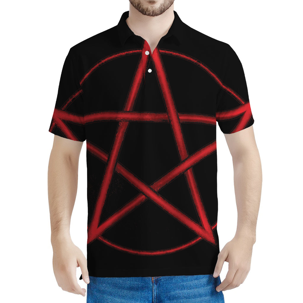 Red Pentagram Symbol Print Men's Polo Shirt