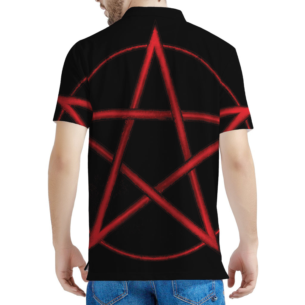 Red Pentagram Symbol Print Men's Polo Shirt