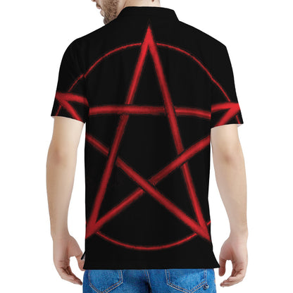 Red Pentagram Symbol Print Men's Polo Shirt