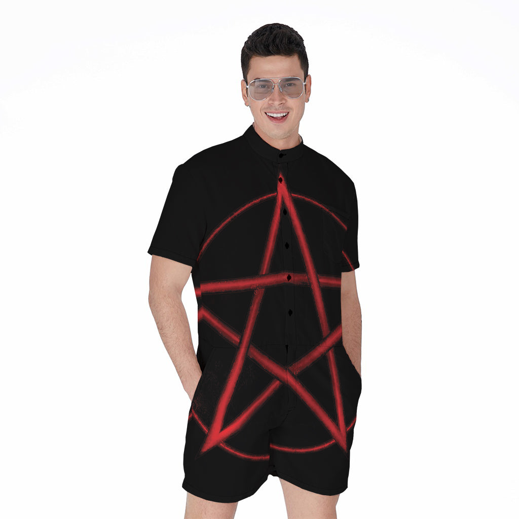 Red Pentagram Symbol Print Men's Rompers