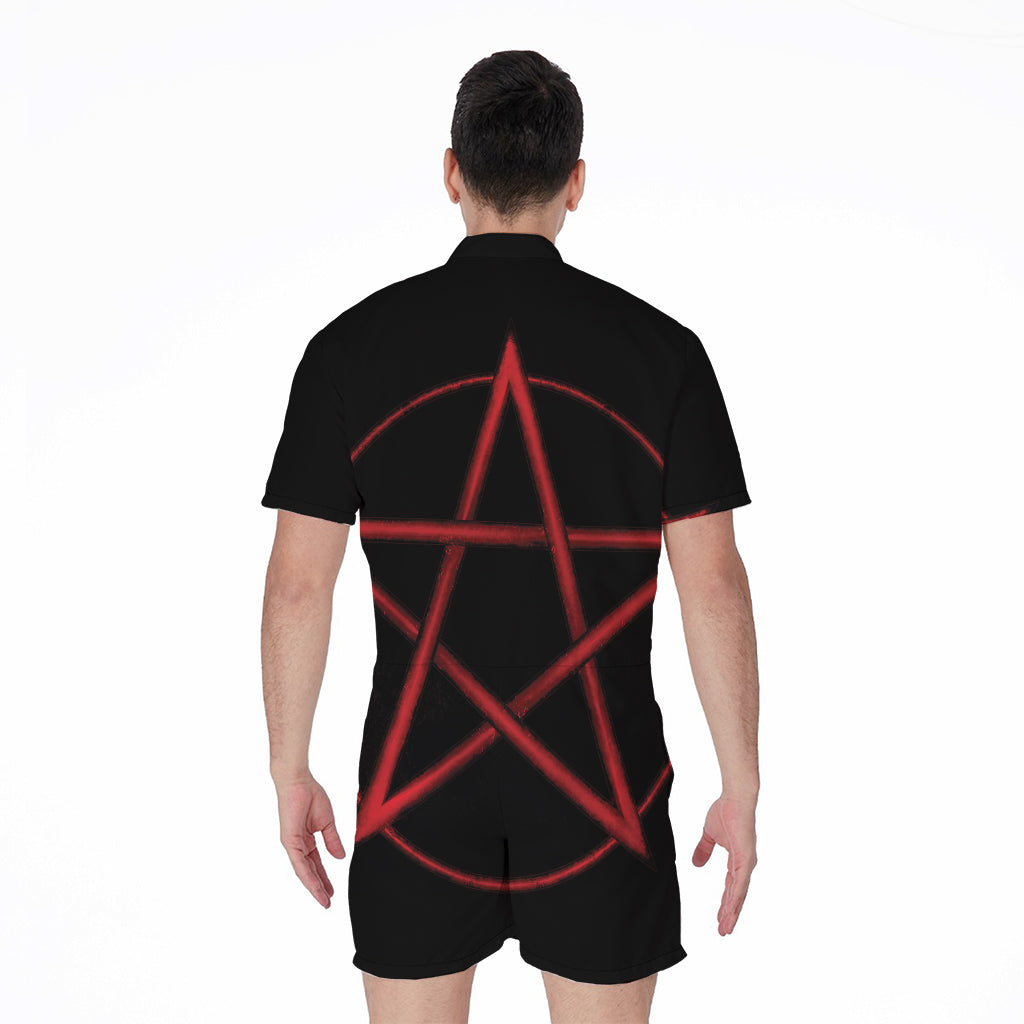 Red Pentagram Symbol Print Men's Rompers