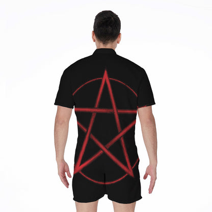 Red Pentagram Symbol Print Men's Rompers