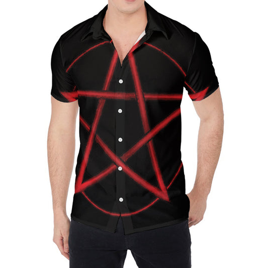 Red Pentagram Symbol Print Men's Shirt