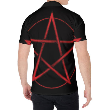 Red Pentagram Symbol Print Men's Shirt
