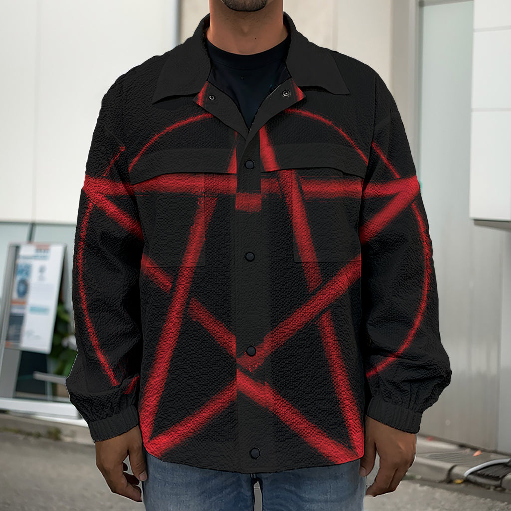 Red Pentagram Symbol Print Men's Shirt Jacket