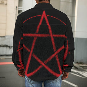 Red Pentagram Symbol Print Men's Shirt Jacket