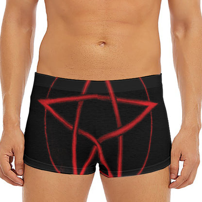 Red Pentagram Symbol Print Men's Short Boxer Briefs