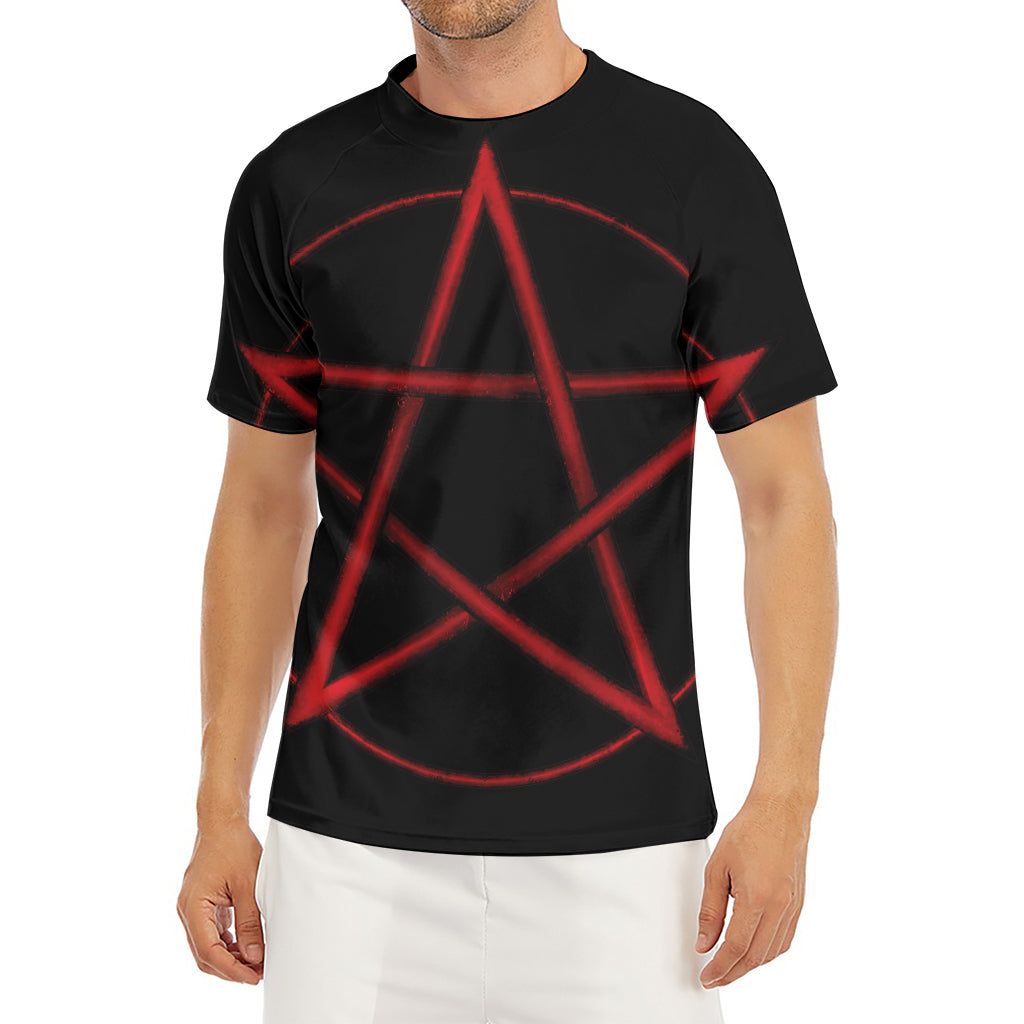 Red Pentagram Symbol Print Men's Short Sleeve Rash Guard
