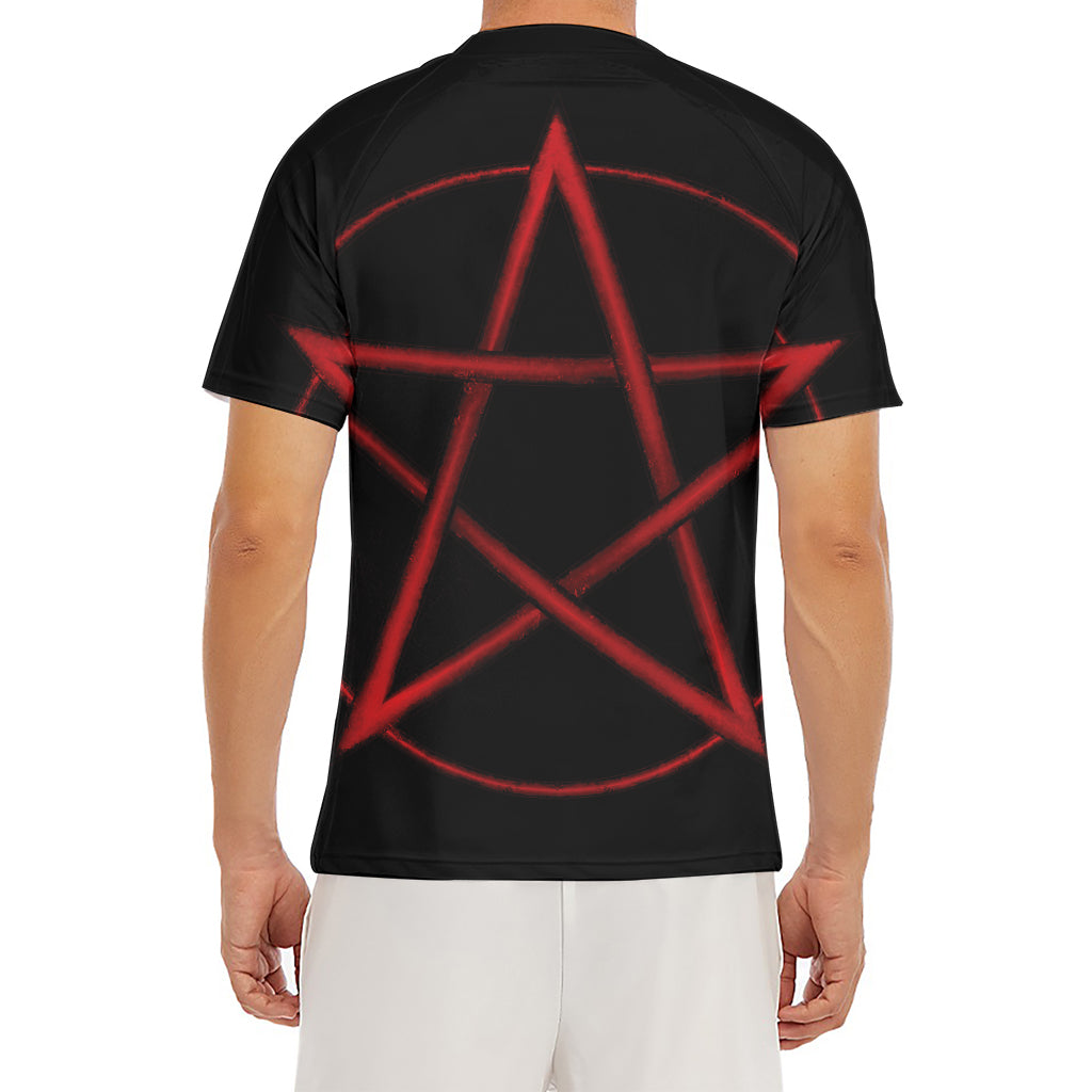 Red Pentagram Symbol Print Men's Short Sleeve Rash Guard