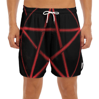 Red Pentagram Symbol Print Men's Split Running Shorts