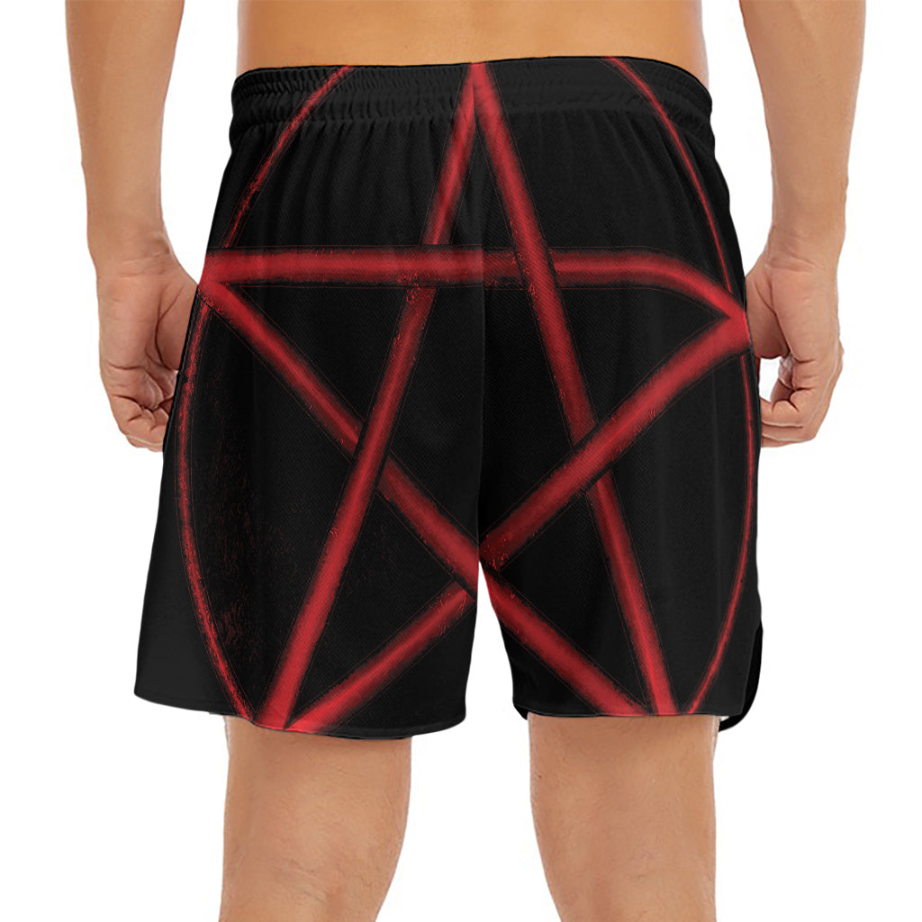 Red Pentagram Symbol Print Men's Split Running Shorts