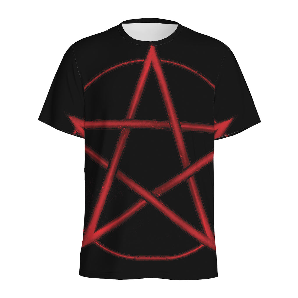 Red Pentagram Symbol Print Men's Sports T-Shirt