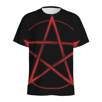 Red Pentagram Symbol Print Men's Sports T-Shirt