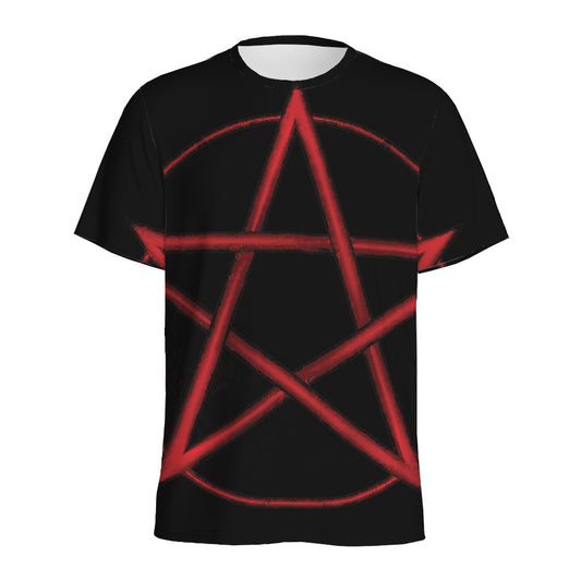 Red Pentagram Symbol Print Men's Sports T-Shirt