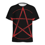 Red Pentagram Symbol Print Men's Sports T-Shirt