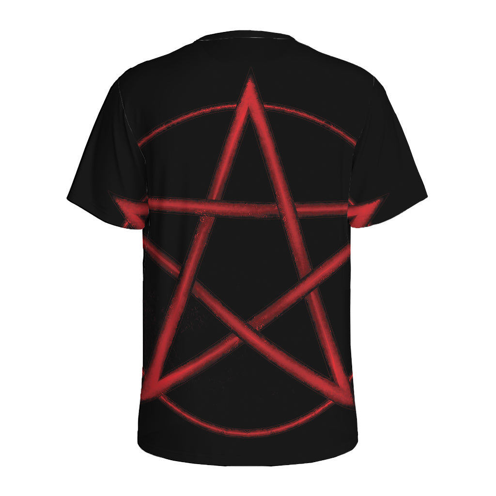 Red Pentagram Symbol Print Men's Sports T-Shirt