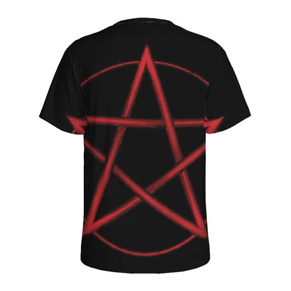 Red Pentagram Symbol Print Men's Sports T-Shirt