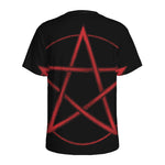 Red Pentagram Symbol Print Men's Sports T-Shirt