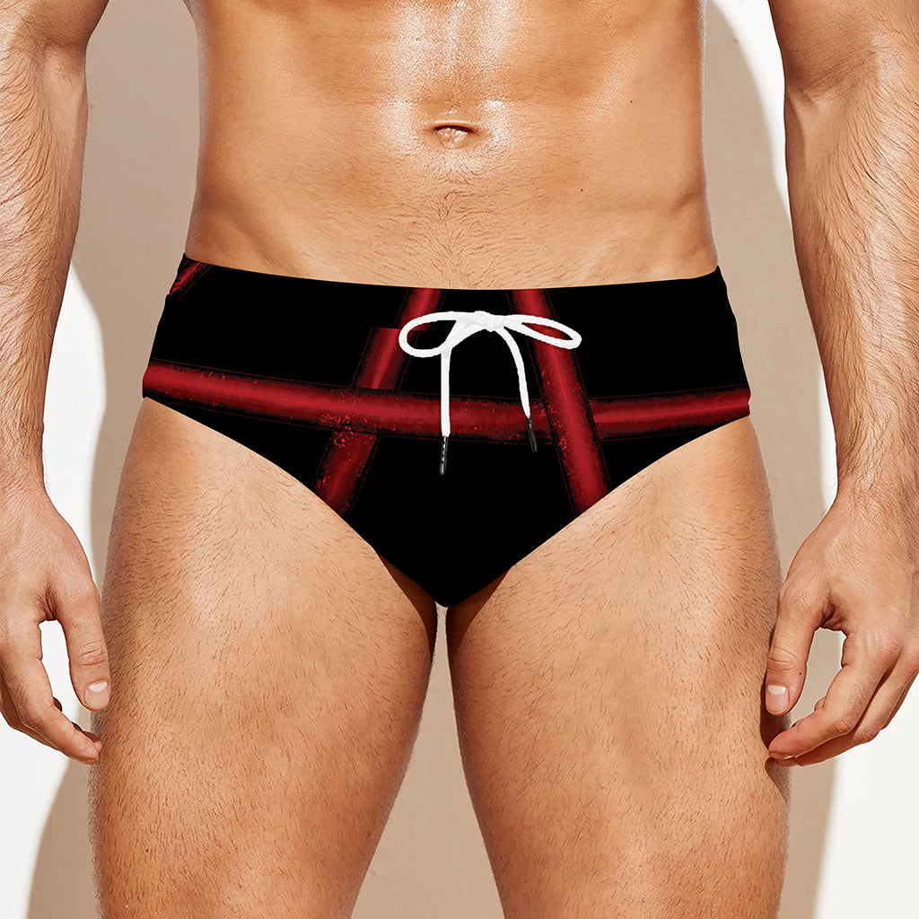 Red Pentagram Symbol Print Men's Swim Briefs