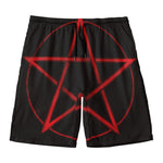 Red Pentagram Symbol Print Men's Swim Trunks