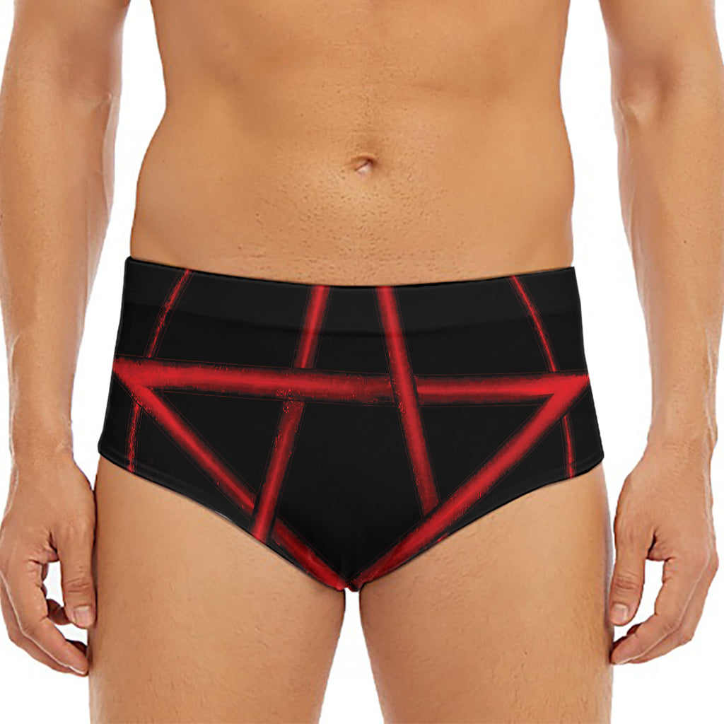 Red Pentagram Symbol Print Men's Triangle Swim Briefs