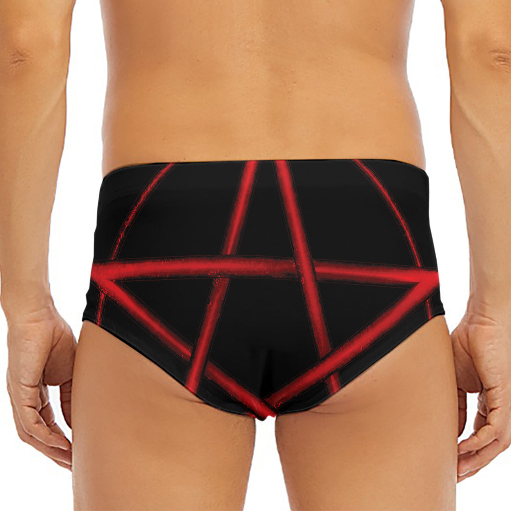 Red Pentagram Symbol Print Men's Triangle Swim Briefs