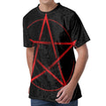 Red Pentagram Symbol Print Men's Velvet T-Shirt