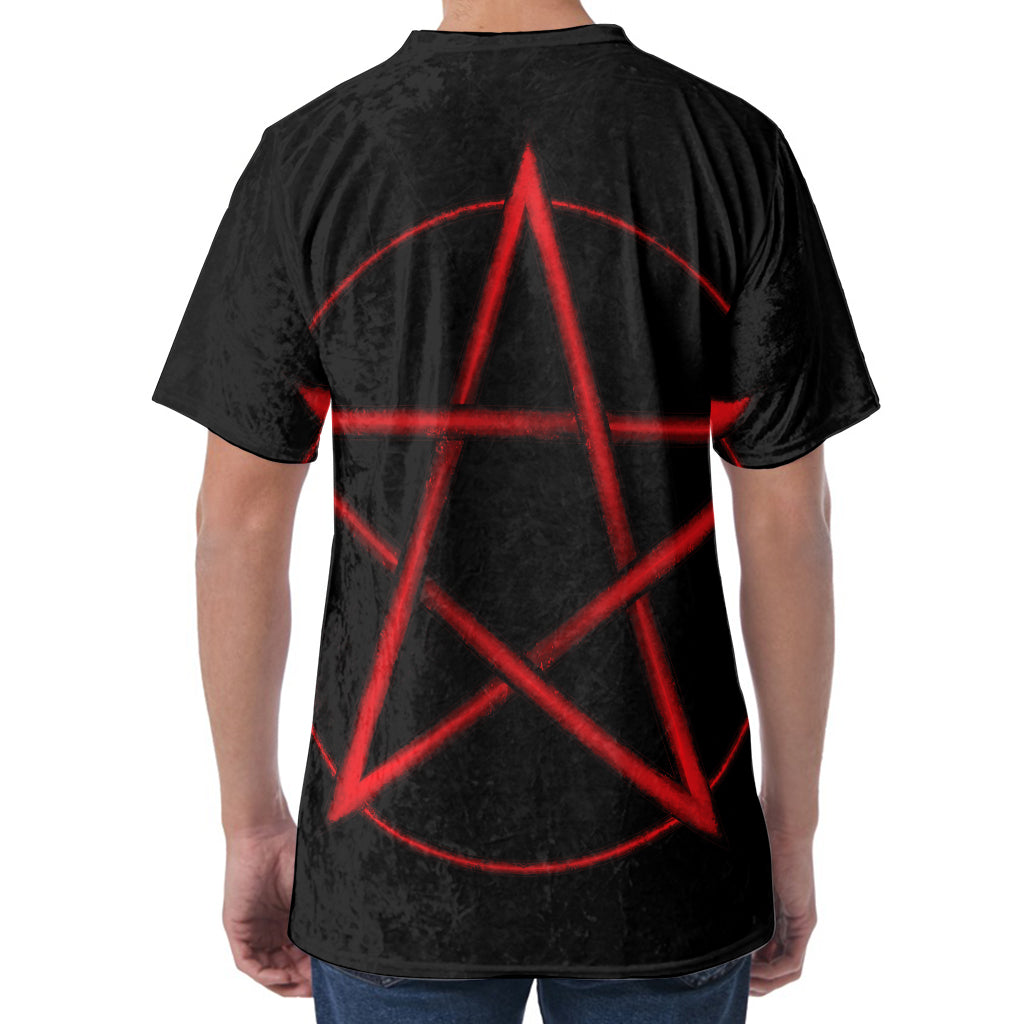 Red Pentagram Symbol Print Men's Velvet T-Shirt