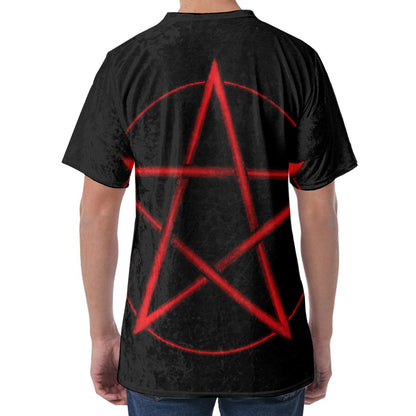 Red Pentagram Symbol Print Men's Velvet T-Shirt