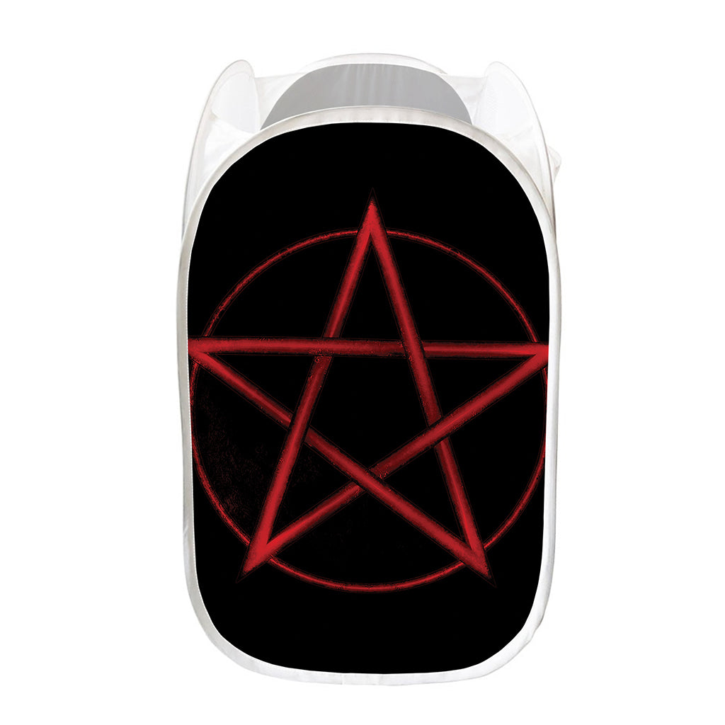 Red Pentagram Symbol Print Mesh Laundry Hamper