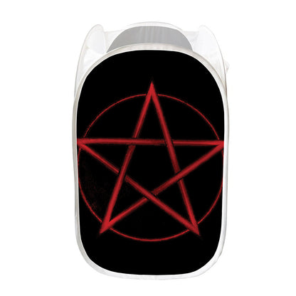 Red Pentagram Symbol Print Mesh Laundry Hamper