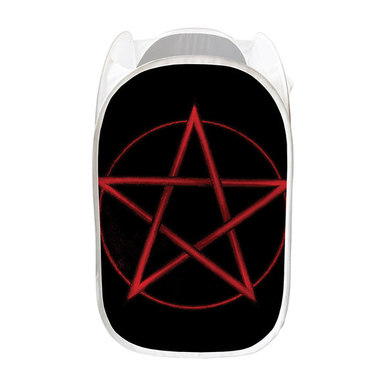 Red Pentagram Symbol Print Mesh Laundry Hamper