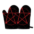Red Pentagram Symbol Print Oven Mitts